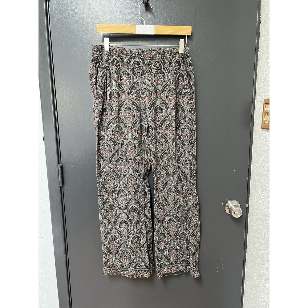 Garnet Hill Pants Womens 8 Paisley Print Bohemian Elastic Waist Pockets Cotton